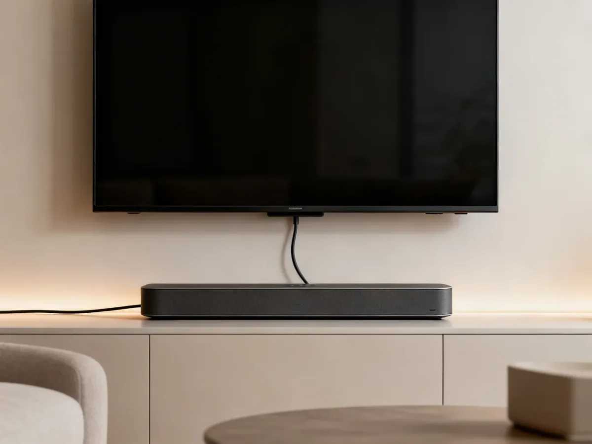 Soundbar podłączony do telewizora za pomocą kabla HDMI ARC