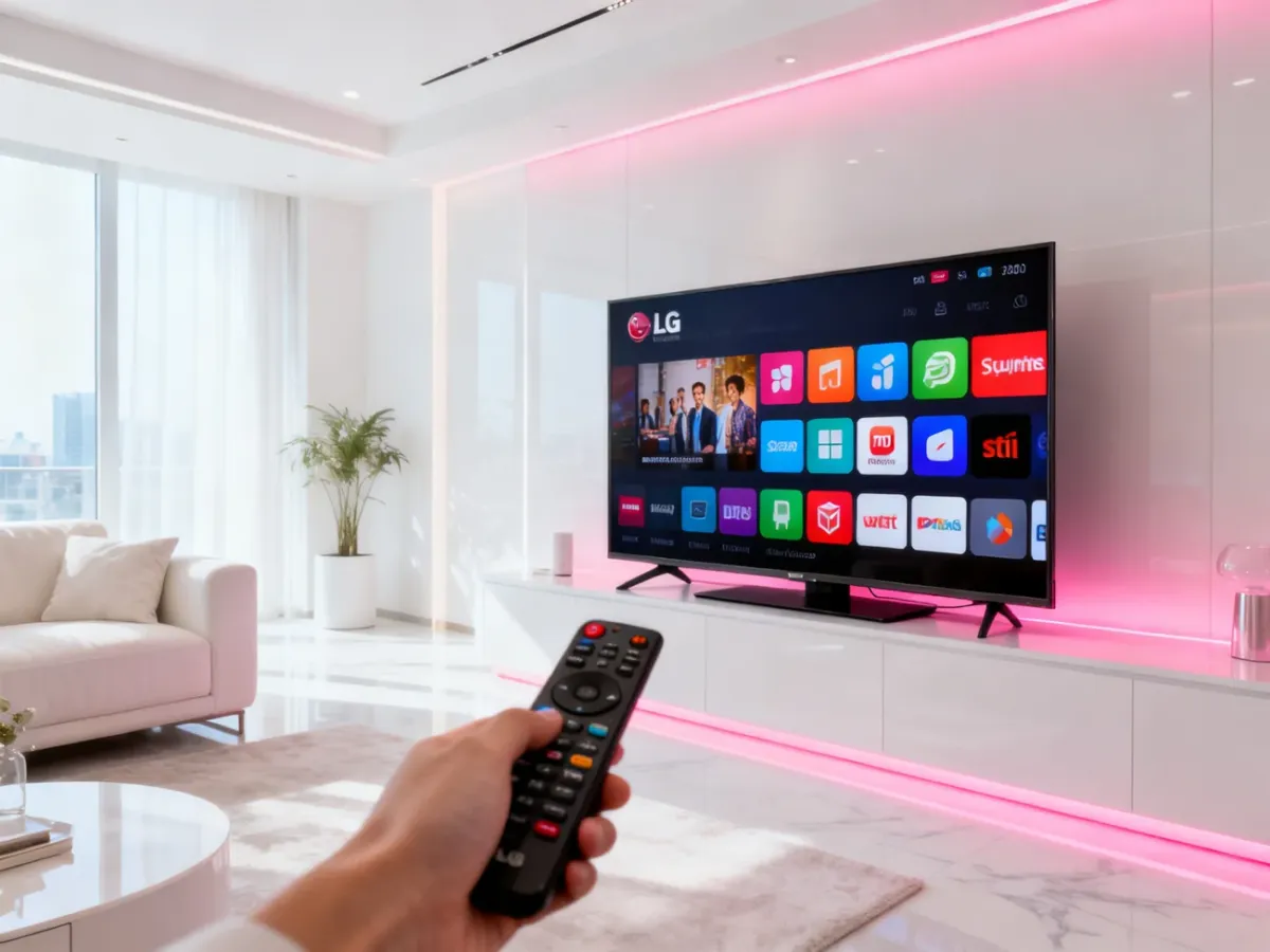 Telewizor LG z ekranem sklepu aplikacji i pilotem