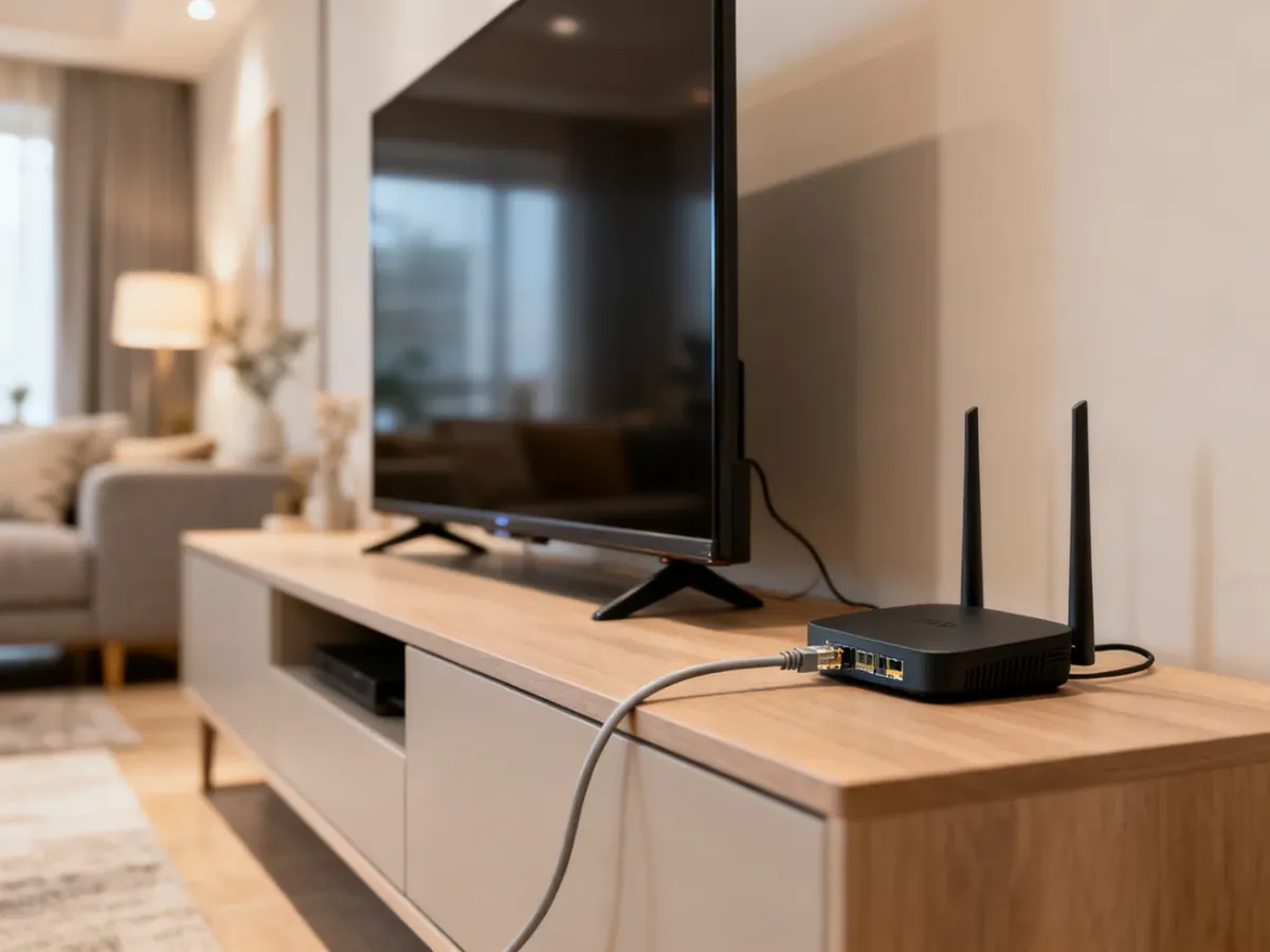 Telewizor podłączony do routera przewodem Ethernet