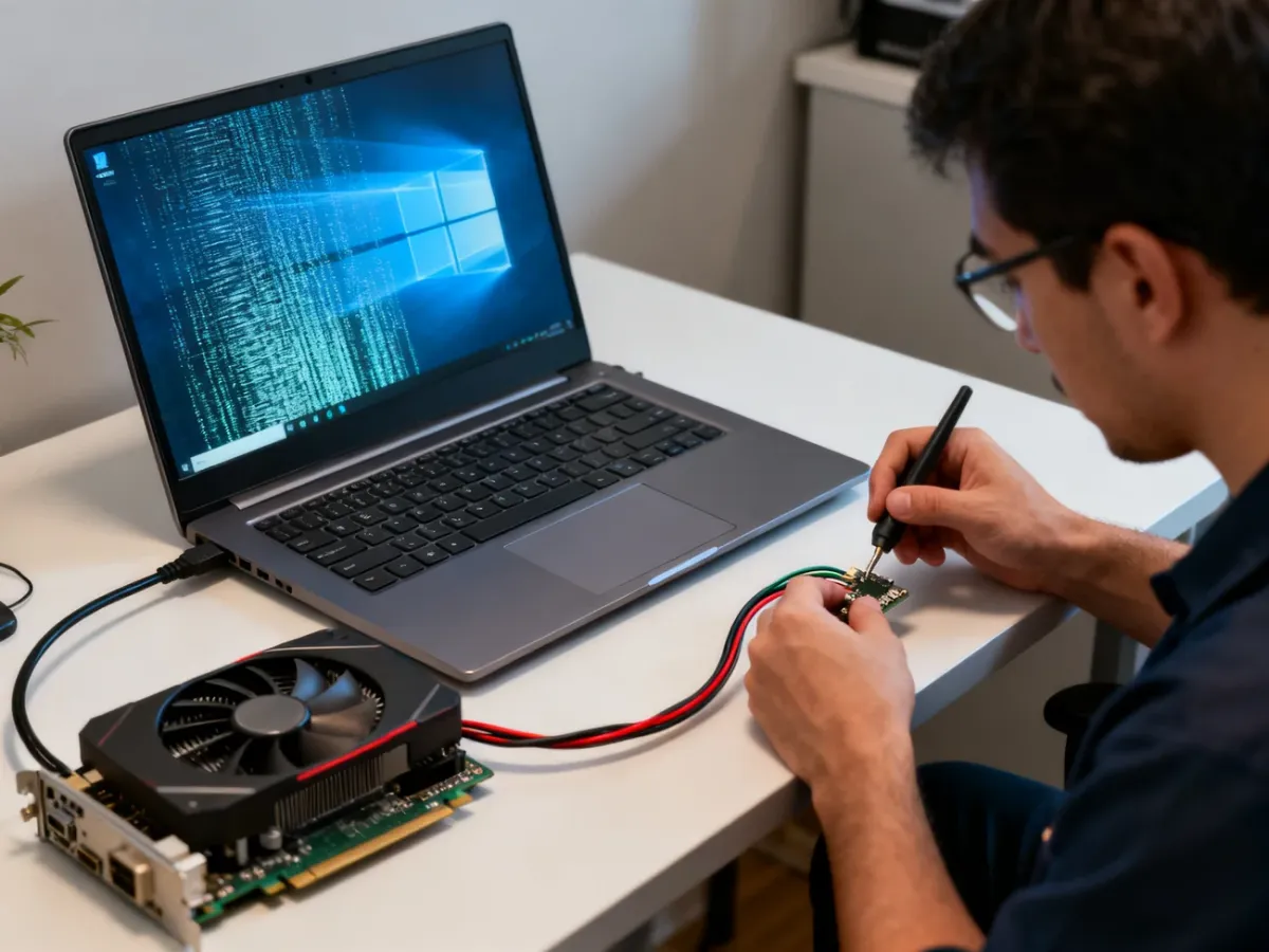 Laptop z migoczącym ekranem podczas diagnostyki