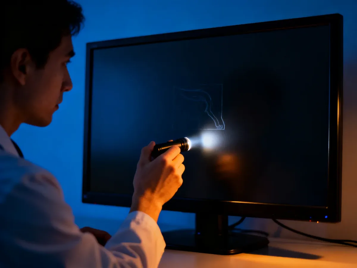 Test latarką wykonywany na czarnym ekranie telewizora