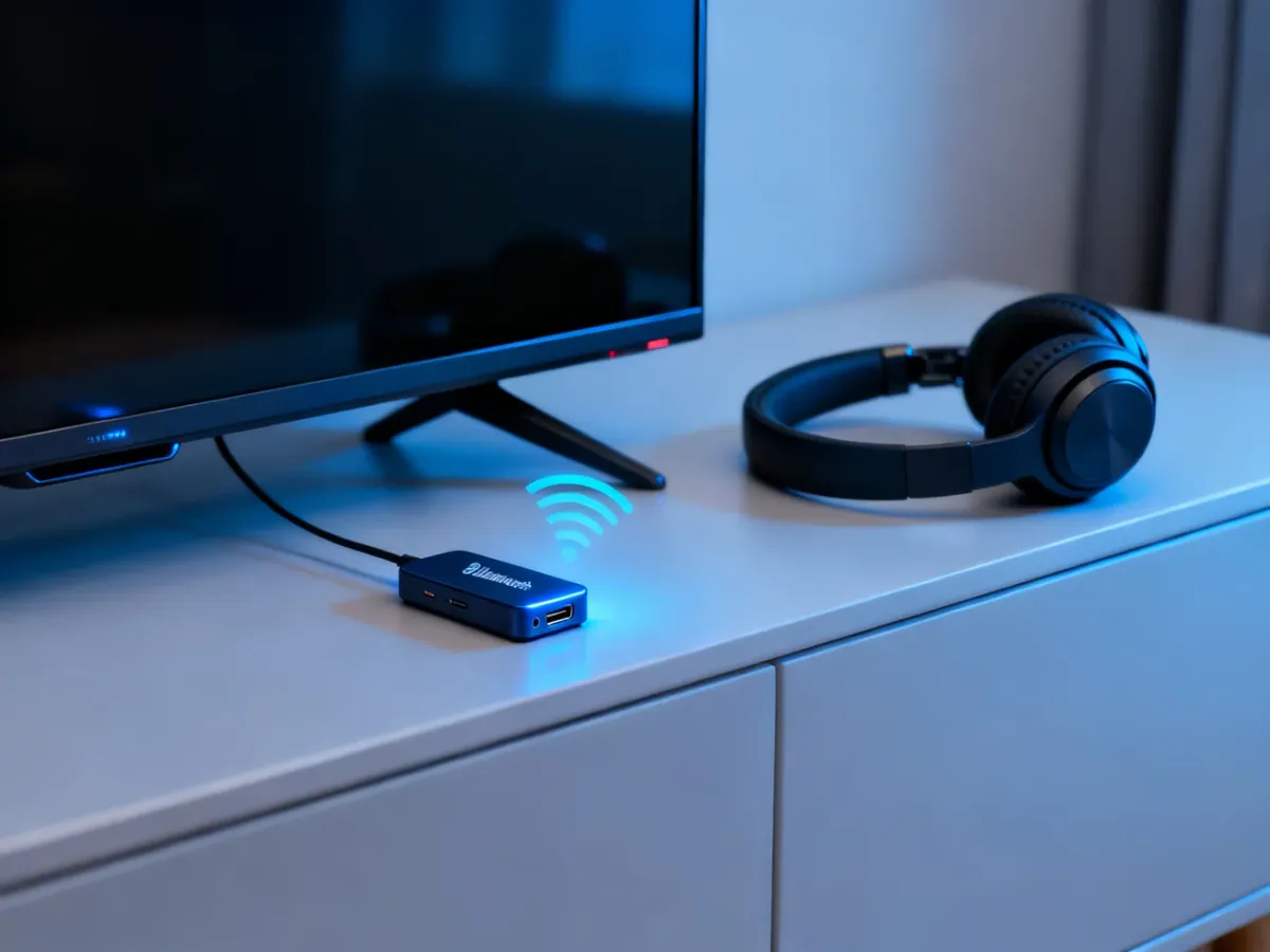 Transmiter Bluetooth przesyłający dźwięk z telewizora do słuchawek
