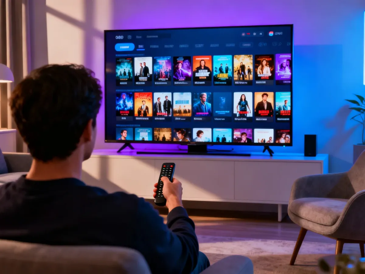 Telewizor z nowoczesnym interfejsem Google TV w salonie