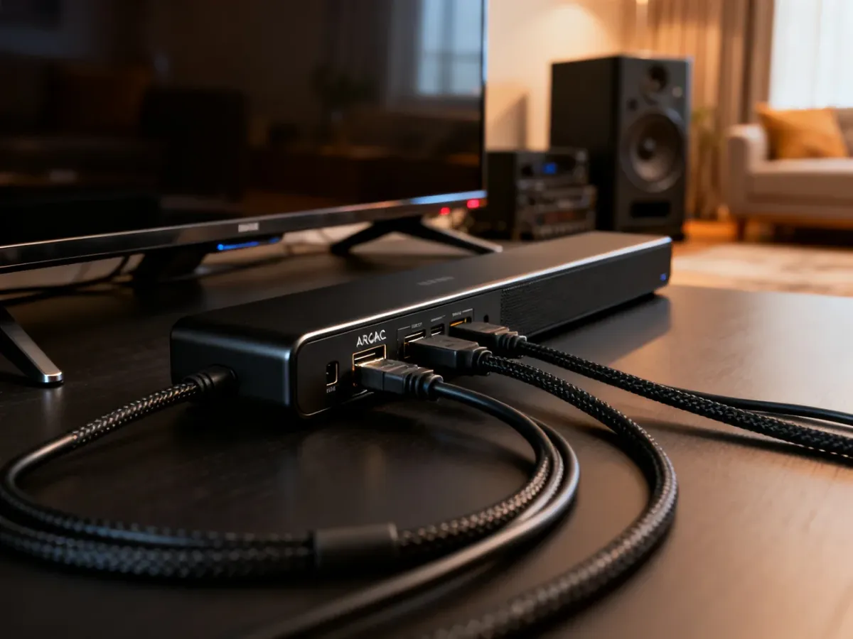 Telewizor połączony z soundbarem przez port ARC lub eARC