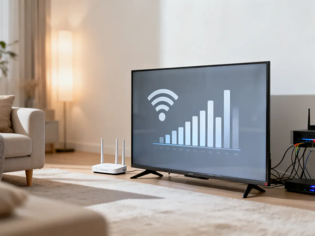 Telewizor Smart TV pokazujący siłę sygnału Wi-Fi