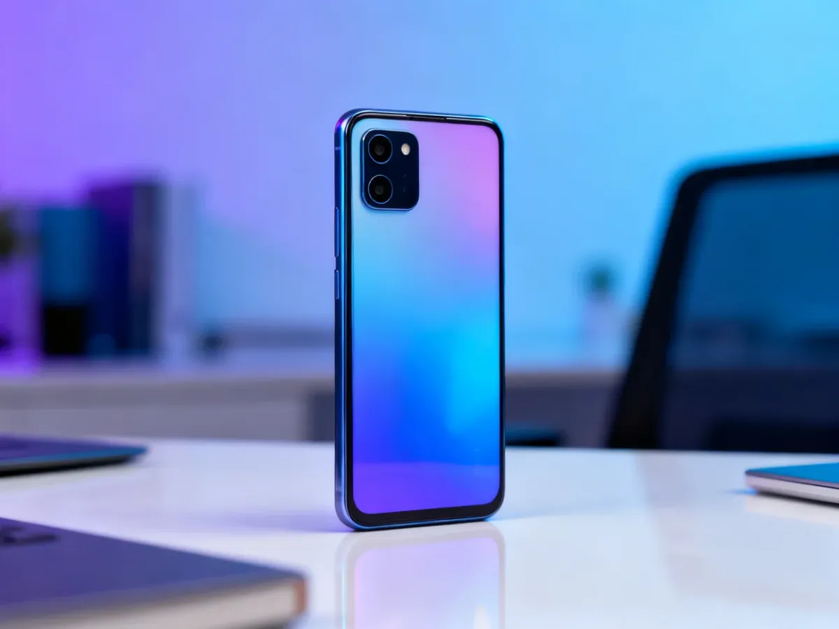 Nowoczesny smartfon ze średniej półki na biurku