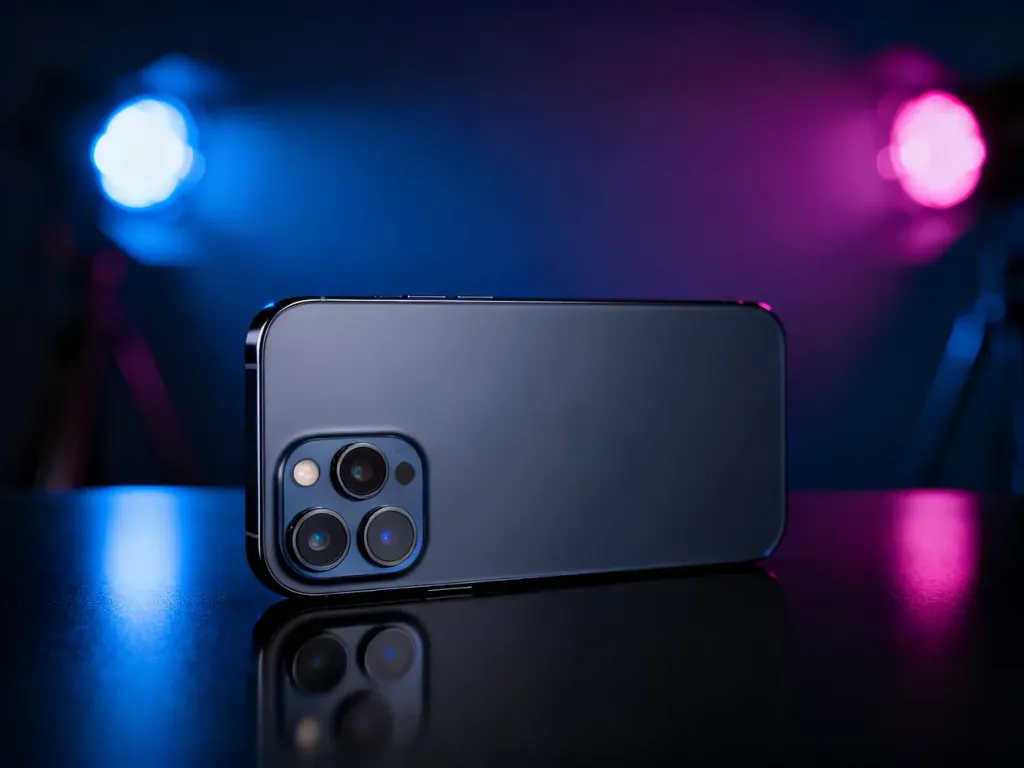 Nowoczesny smartfon z zaawansowanym modułem wieloobiektywowym na błyszczącym tle, podkreślający wysoką jakość aparatu.