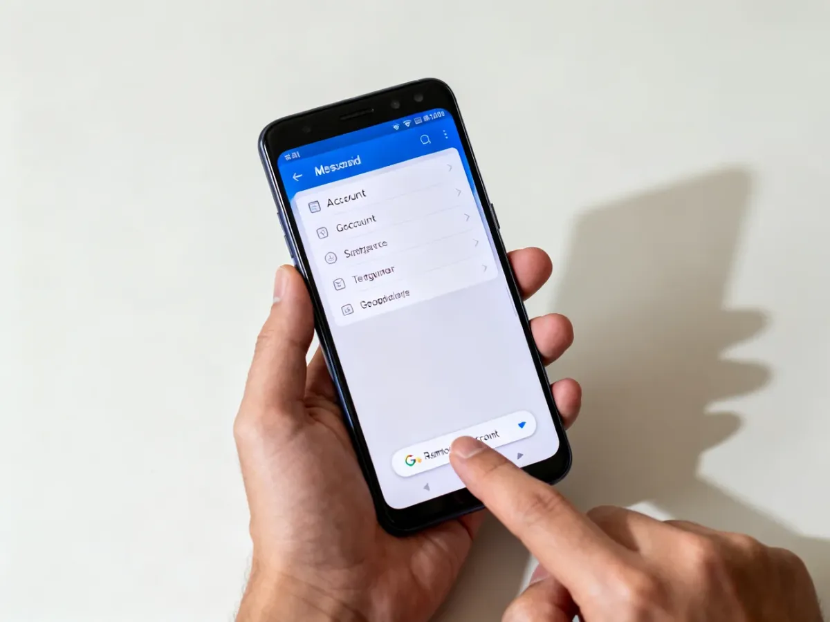 Telefon z Androidem na ekranie ustawień konta, przygotowany do jego odłączenia