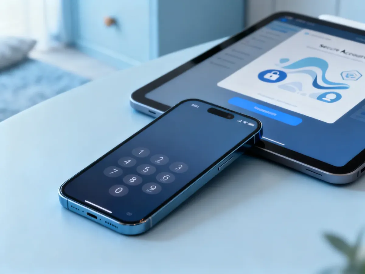 Zablokowany smartfon obok drugiego urządzenia używanego do zdalnego zarządzania