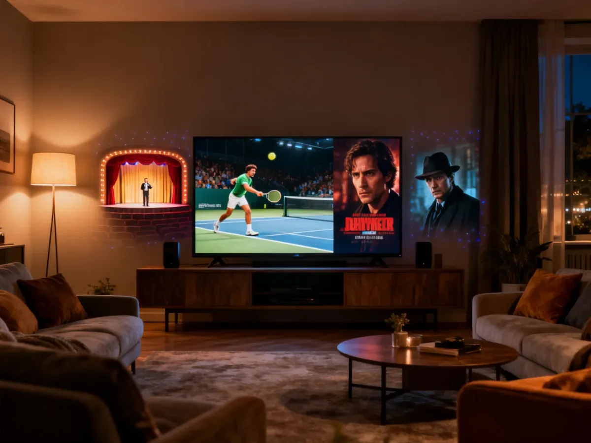 Telewizor w salonie podczas wieczornego oglądania różnorodnych programów