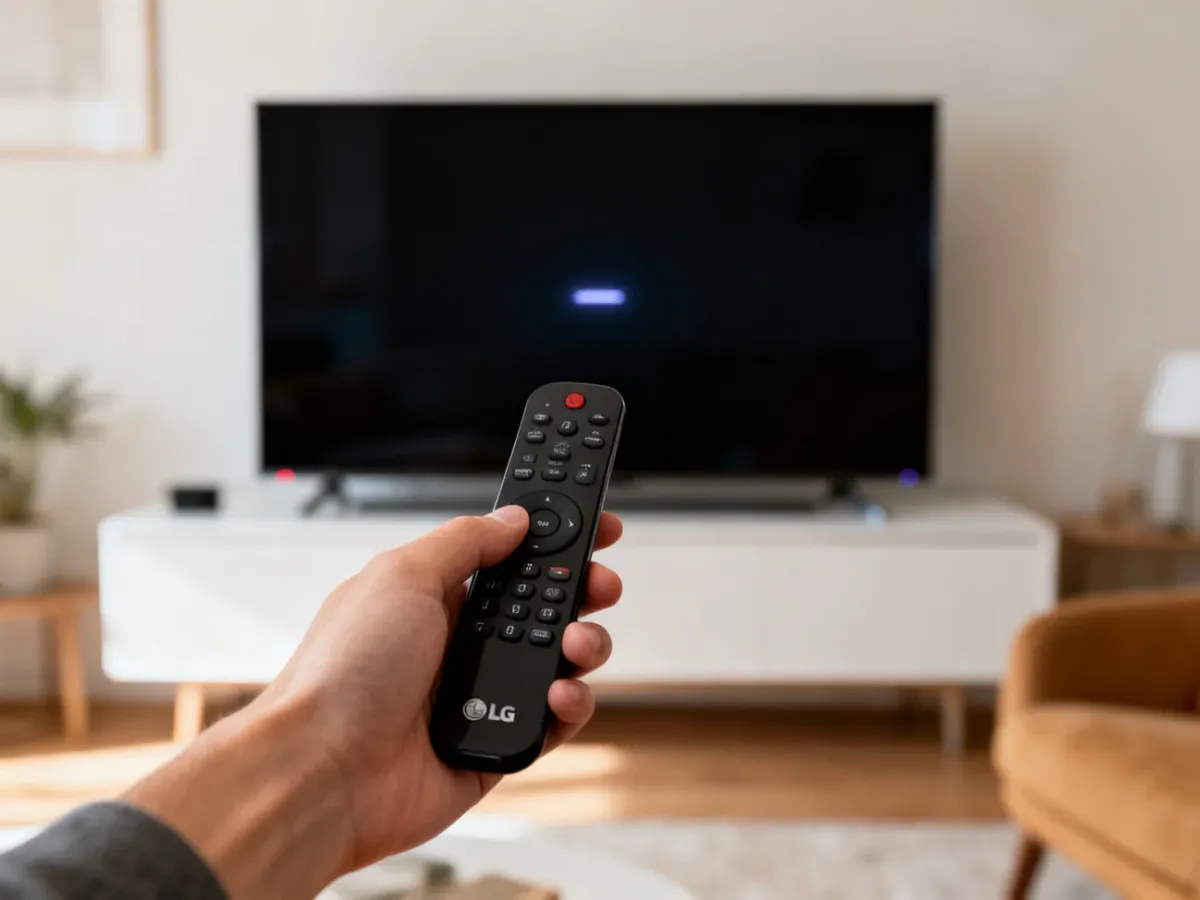 Pilot LG Magic Remote skierowany w stronę telewizora podczas parowania
