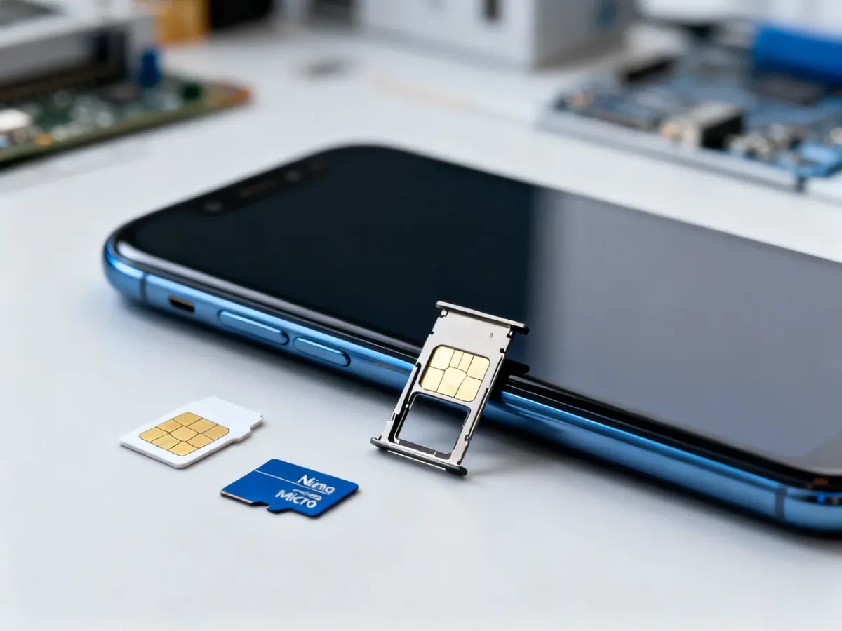 Smartfon z wysuniętą tacką na dwie karty SIM i kartę microSD