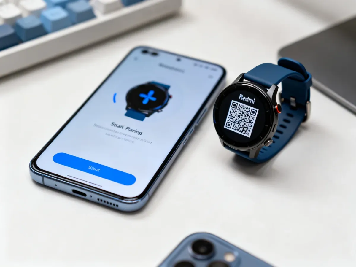 Smartfon i zegarek Redmi podczas parowania za pomocą kodu QR