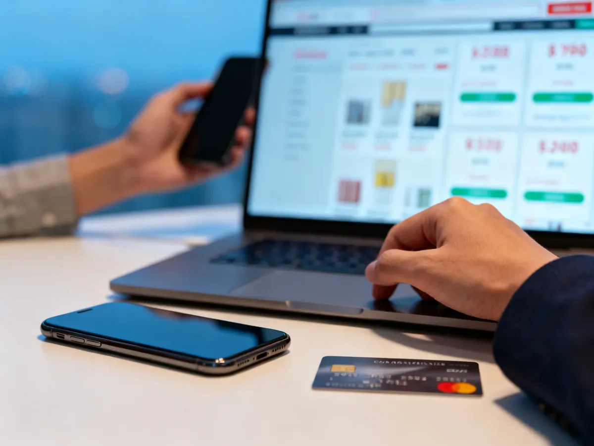 Konsument porównujący oferty smartfonów przed zakupem