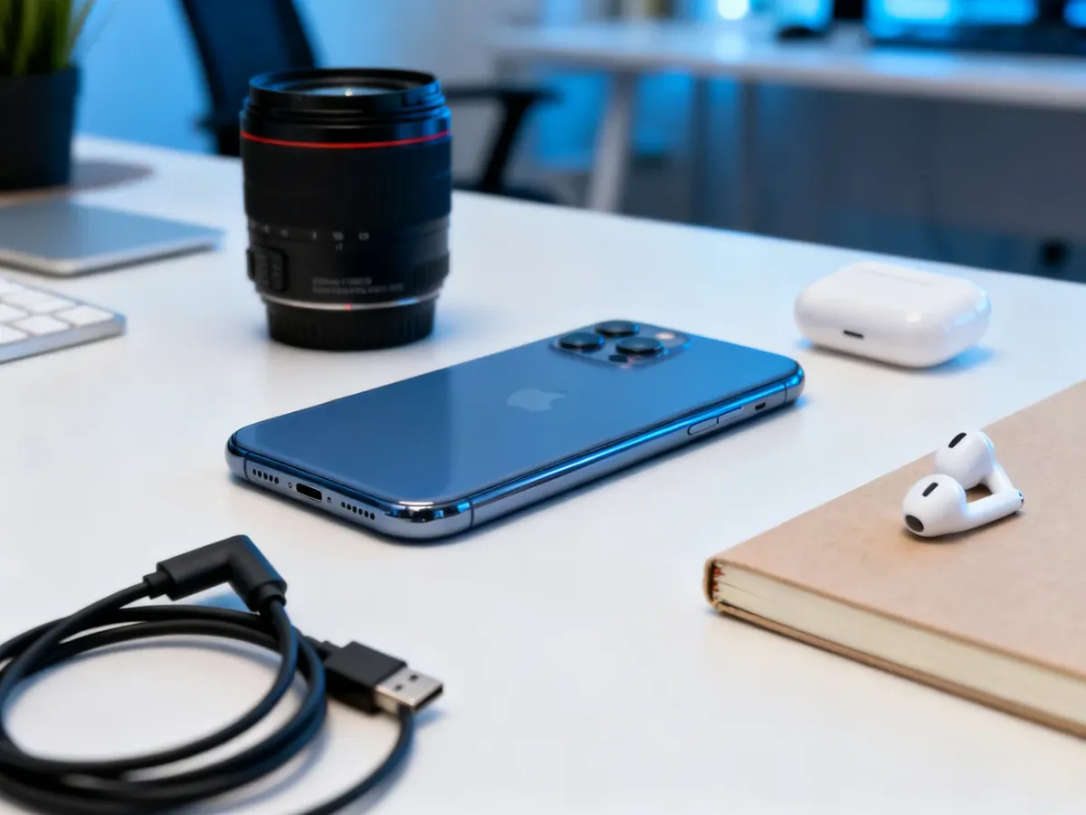 Smartfon otoczony akcesoriami symbolizującymi codzienne użytkowanie