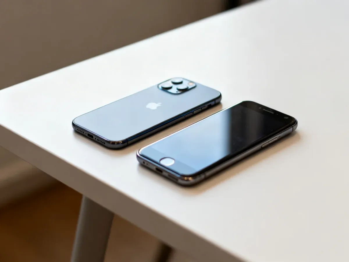 Nowy budżetowy smartfon obok używanego telefonu średniej klasy