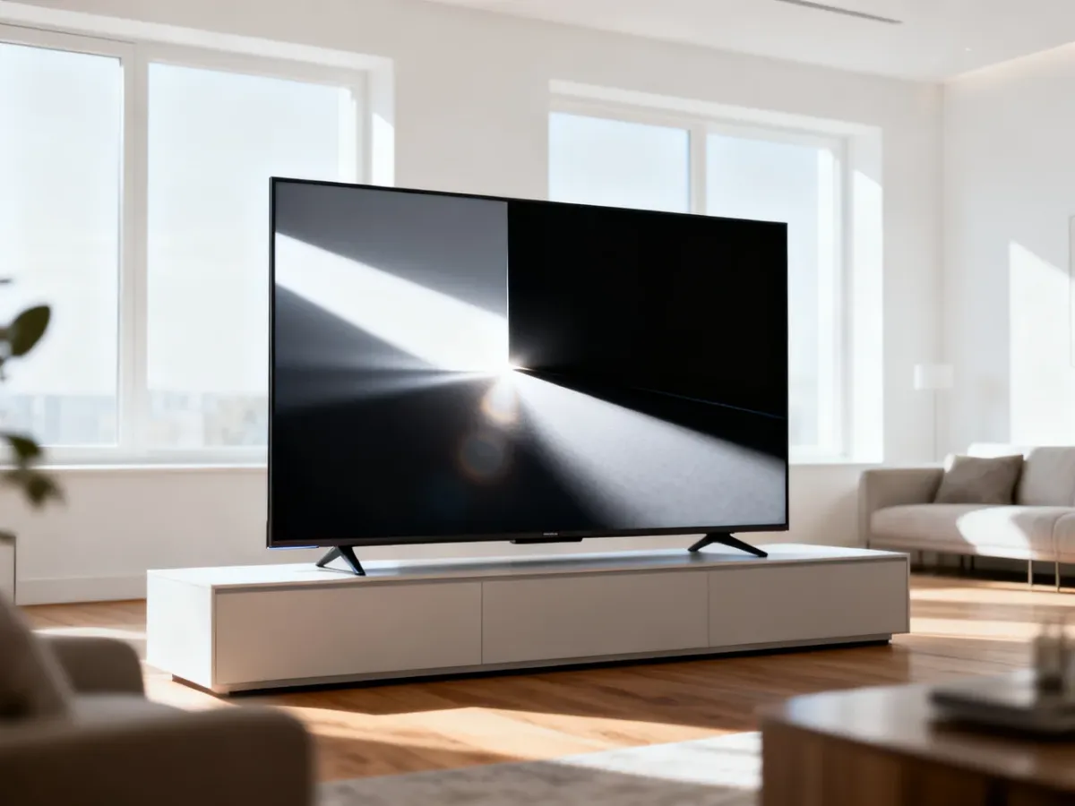 Telewizor Mini LED 55 cali prezentujący wysoki kontrast HDR w jasnym salonie