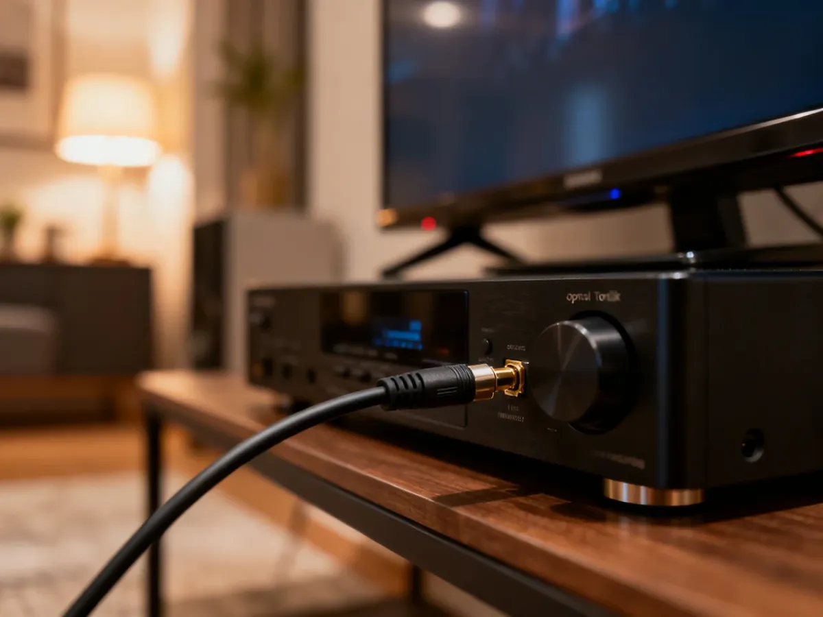 Telewizor połączony z amplitunerem przewodem optycznym Toslink