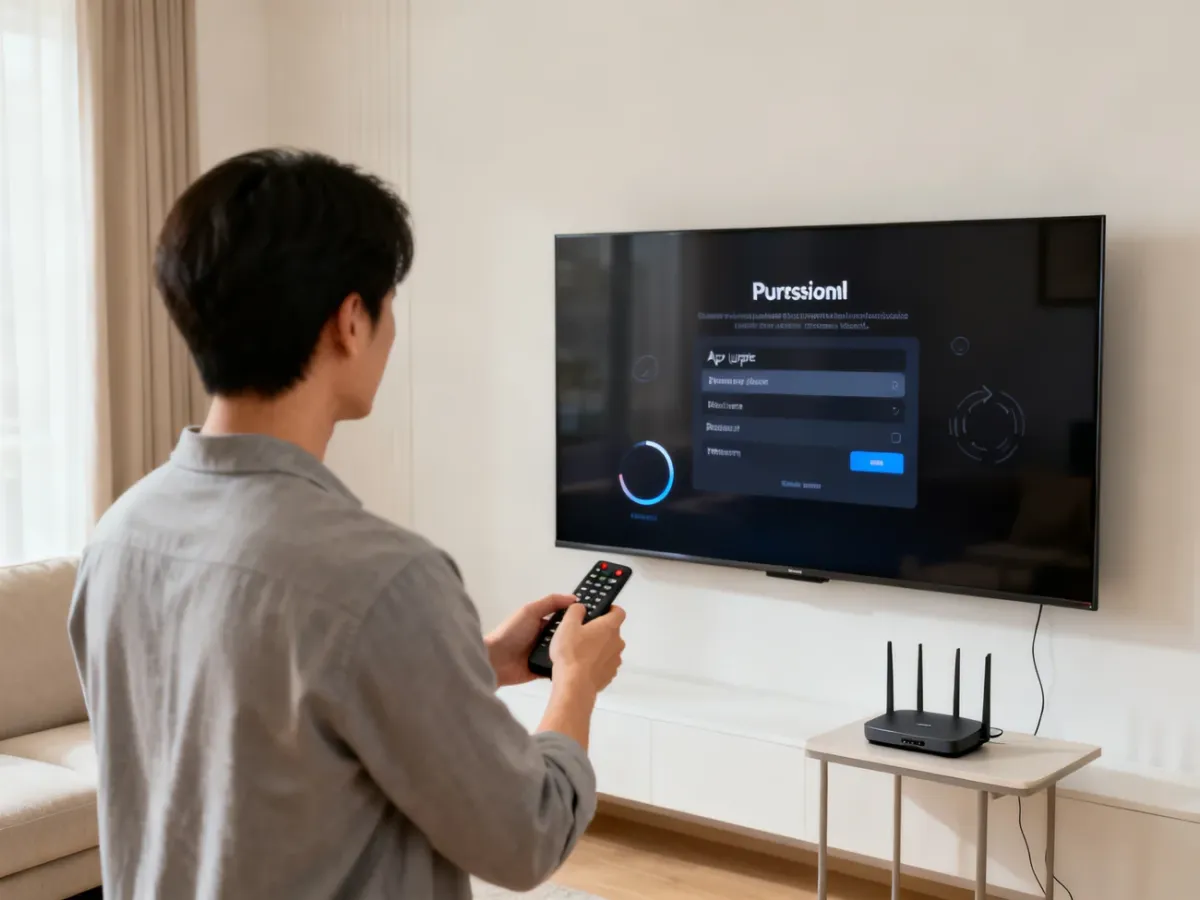 Osoba sprawdzająca ustawienia aplikacji TVP VOD na telewizorze Smart TV