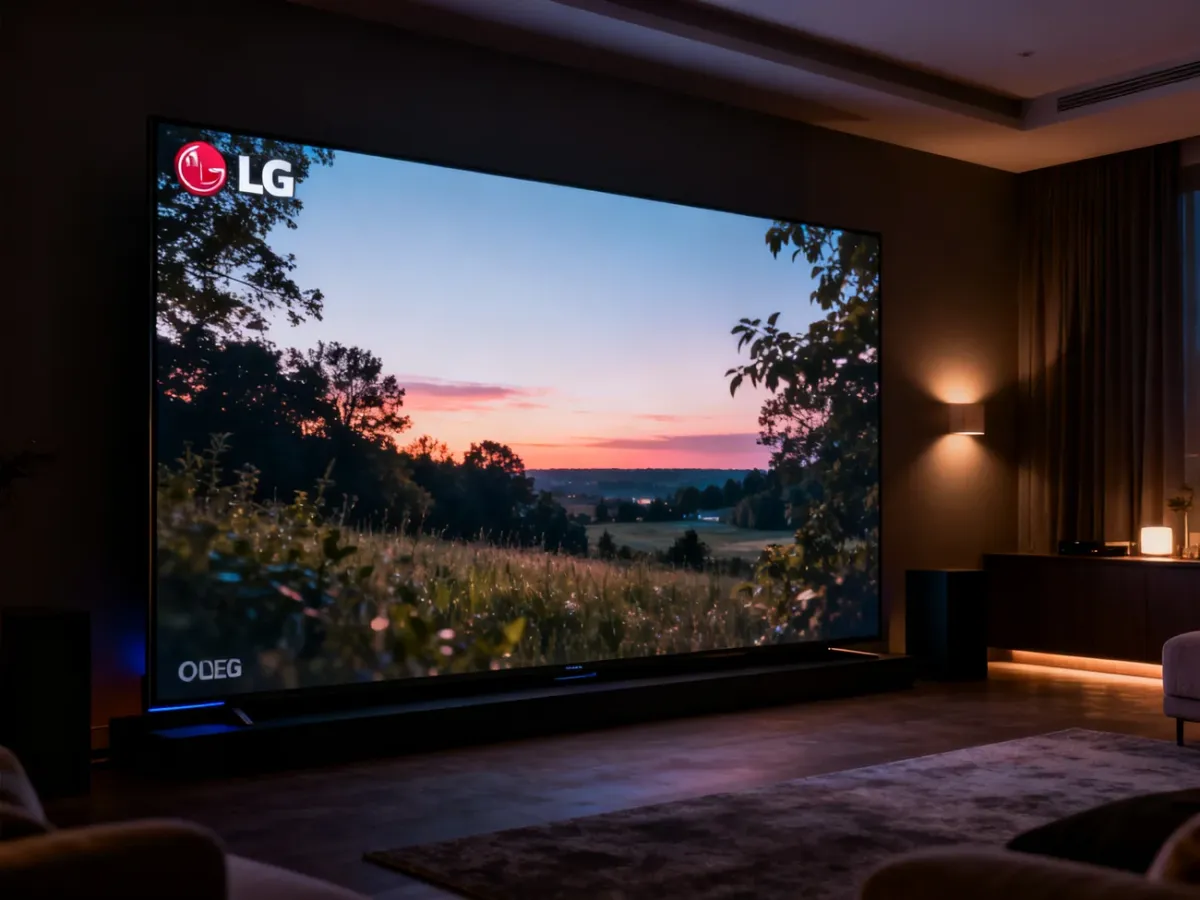 Telewizor LG OLED wyświetlający naturalny, filmowy obraz w spokojnym domowym salonie
