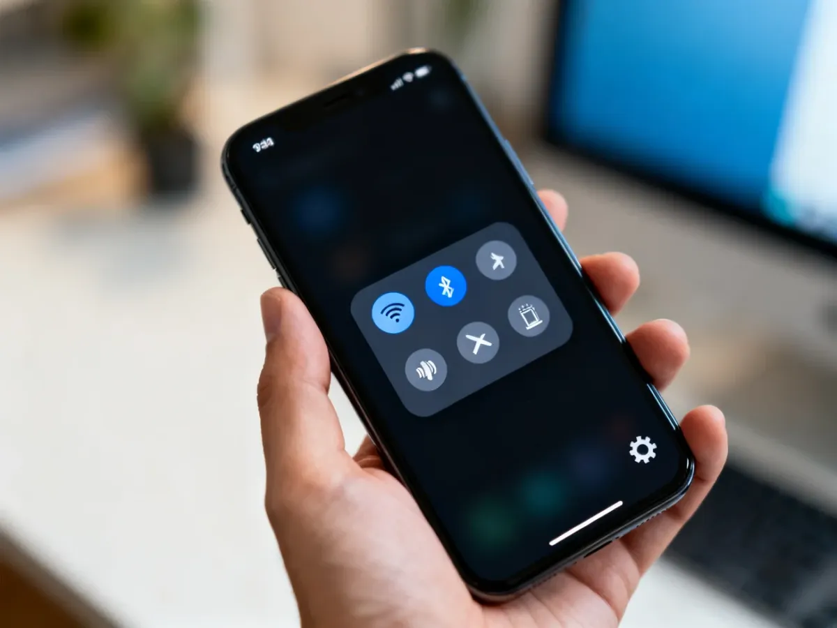 Smartfon z rozwiniętym panelem szybkich ustawień i ikoną koła zębatego