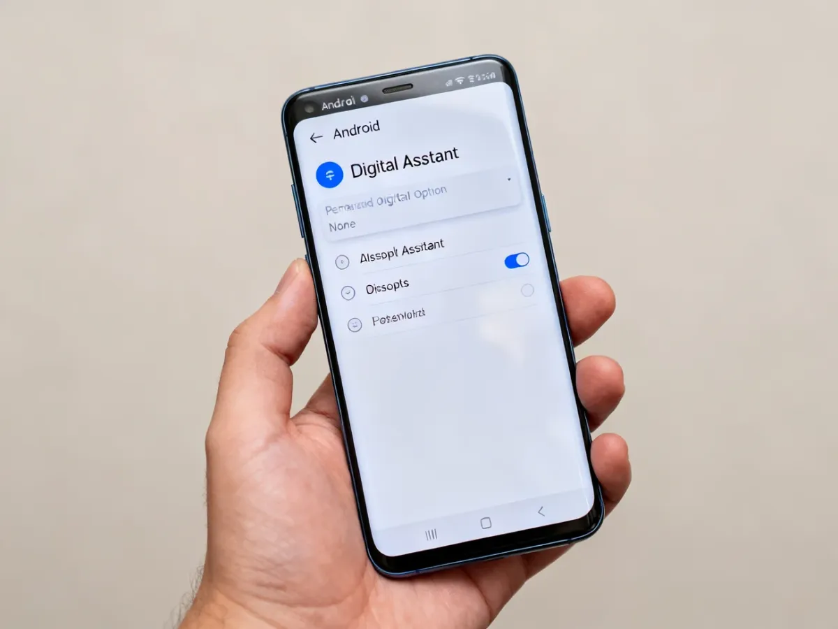 Smartfon z ustawieniem domyślnego asystenta cyfrowego zmienionym na brak