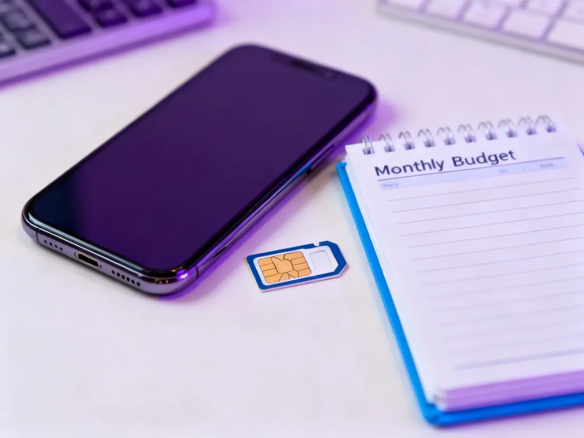 Smartfon, karta SIM i notatnik symbolizujące wybór oferty telefonicznej