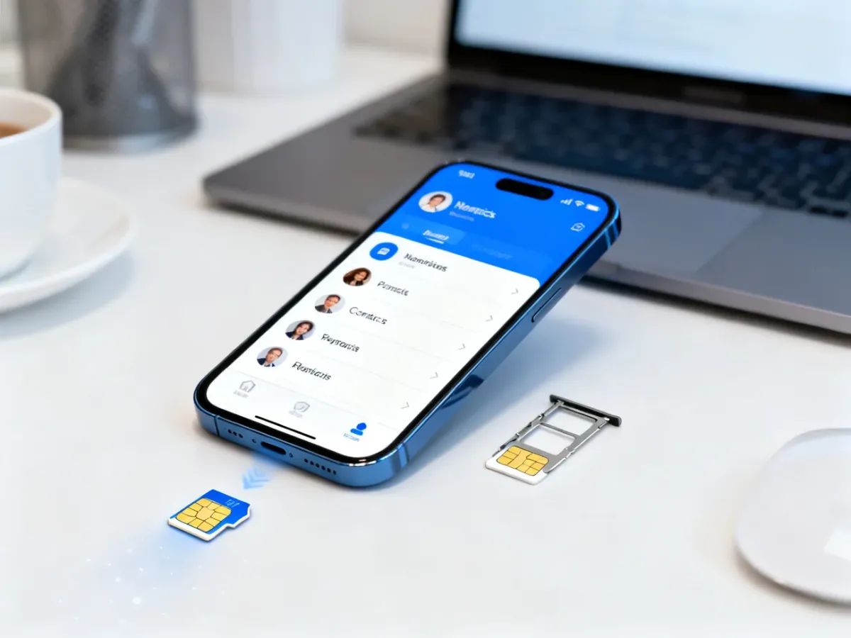 Smartfon, karta SIM i ekran importowania kontaktów
