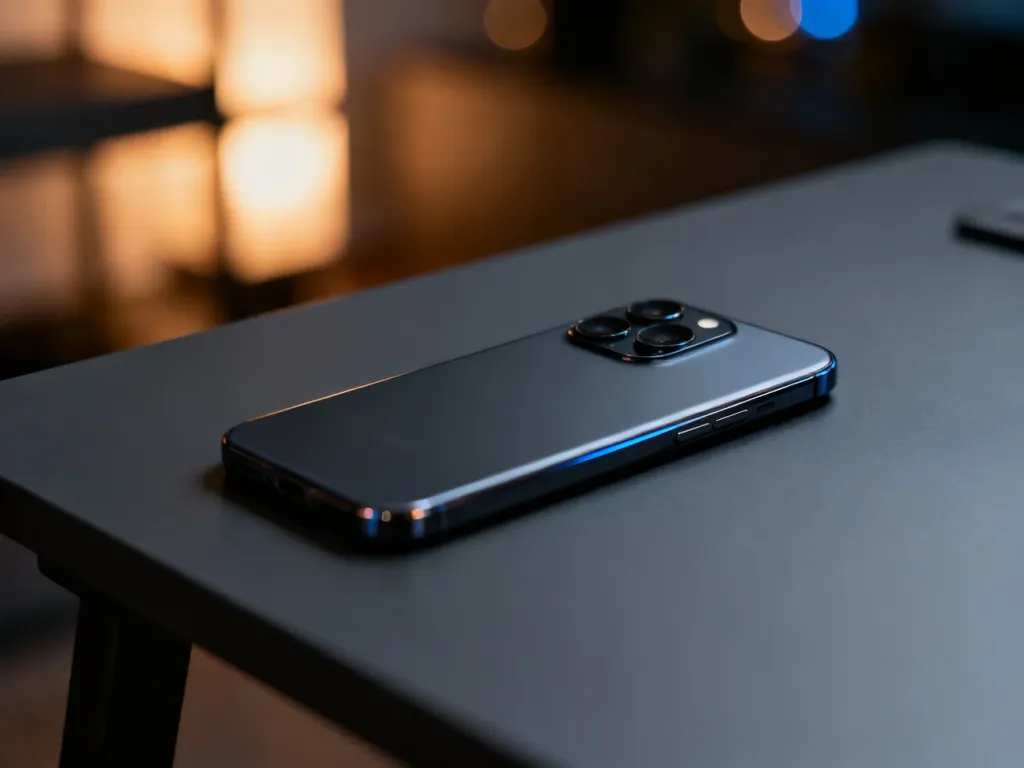 Nowoczesny smartfon Nokia leżący na minimalistycznym biurku, wyeksponowany w profesjonalnym oświetleniu.