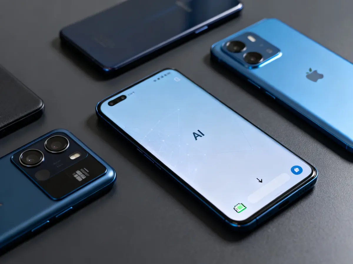 Nowoczesne smartfony z Androidem przedstawiające różne funkcje i interfejsy