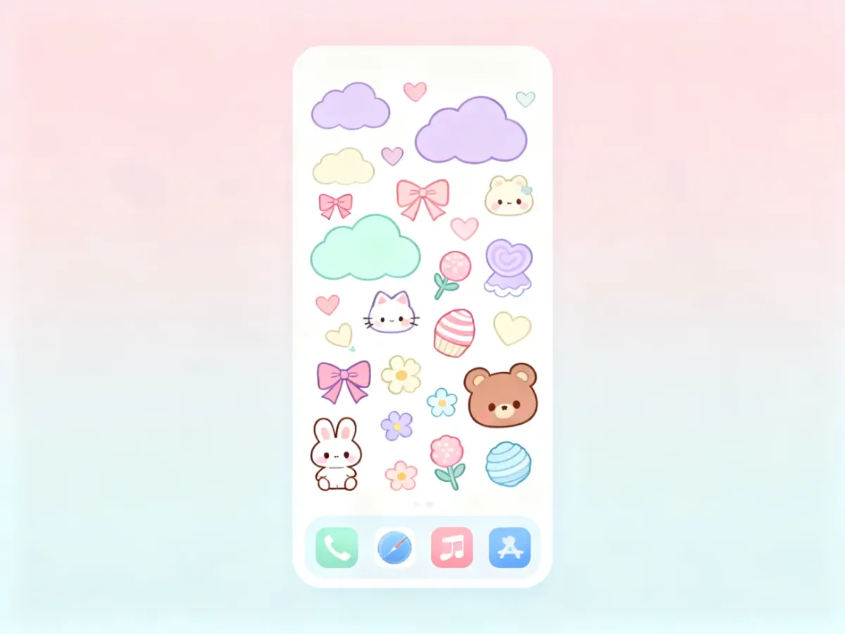 Pastelowa tapeta na telefon z uroczymi elementami kawaii