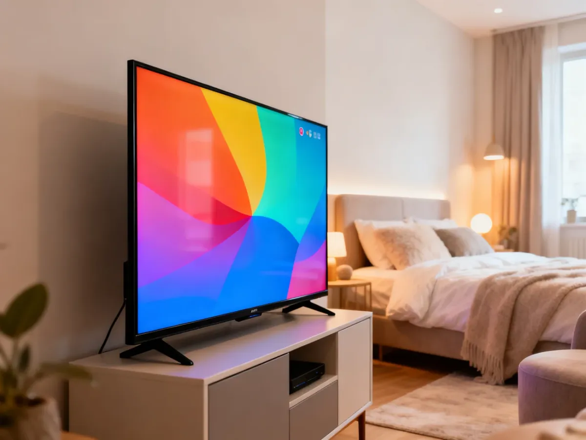 Telewizor Smart TV 40 cali w niewielkim, przytulnym wnętrzu