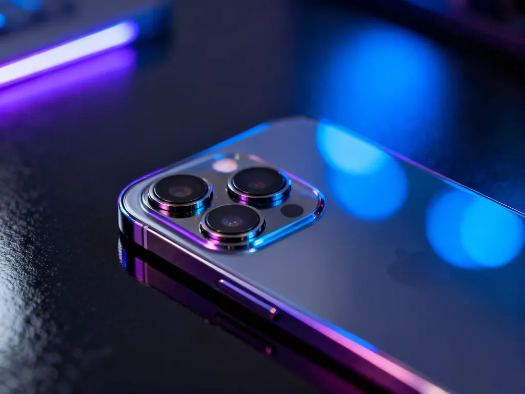 Nowoczesny smartfon Vivo X300 Pro na ciemnym, błyszczącym tle z efektownym podświetleniem typu bokeh.
