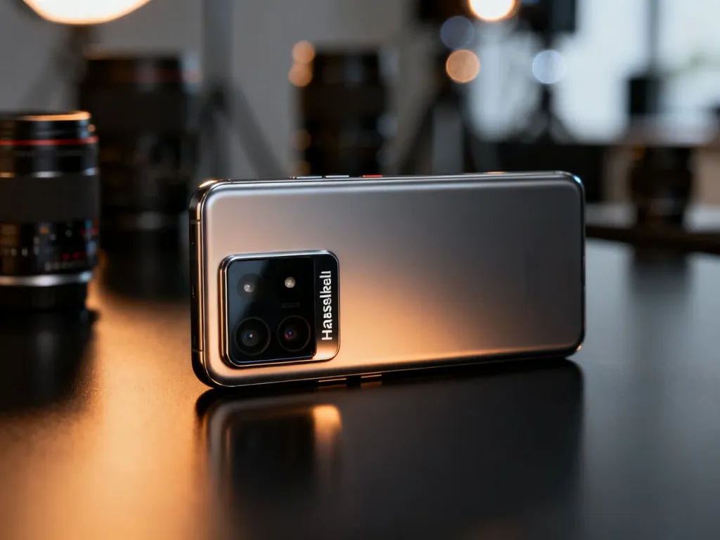 Nowoczesny smartfon z zaawansowanym modułem aparatu Hasselblad, prezentujący elegancję i profesjonalną jakość fotografii mobilnej.