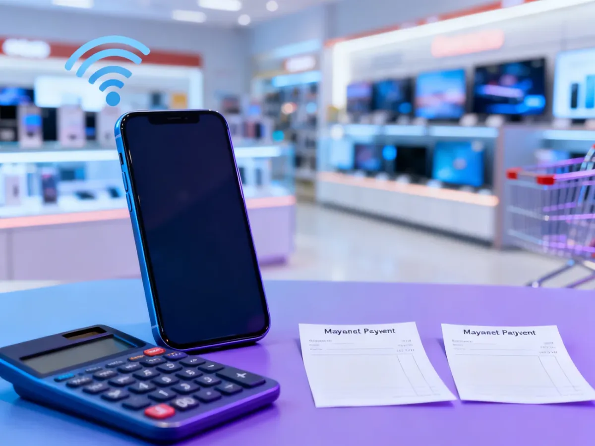 Smartfon obok kalkulatora symbolizujący porównywanie całkowitego kosztu zakupu