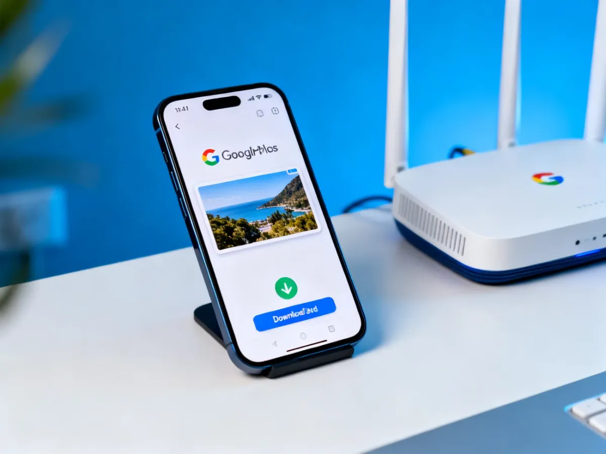 Smartfon z aplikacją Google Zdjęcia przygotowany do zapisania fotografii