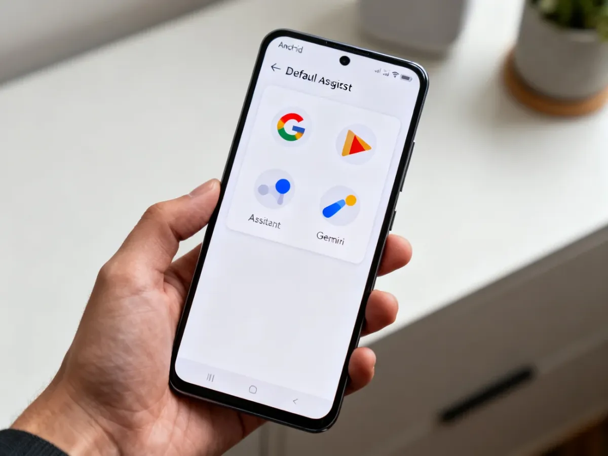 Smartfon z ustawieniami wyboru domyślnego asystenta cyfrowego