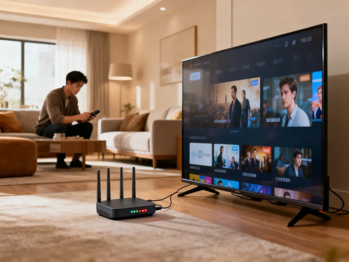 Telewizor Smart TV i router Wi-Fi podczas diagnozowania problemu z połączeniem