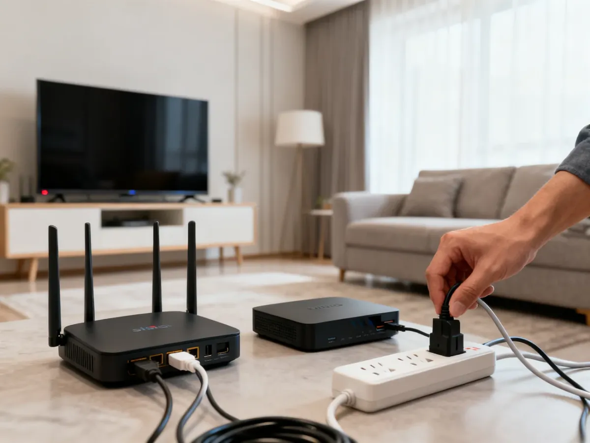 Telewizor, router i modem odłączone od zasilania podczas restartu