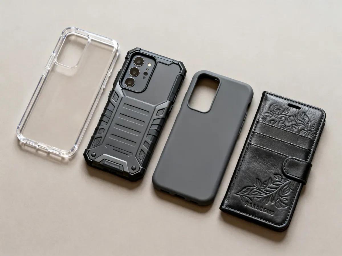 Cztery typy etui do Samsunga Galaxy S25: przezroczyste, pancerne, silikonowe i portfelowe