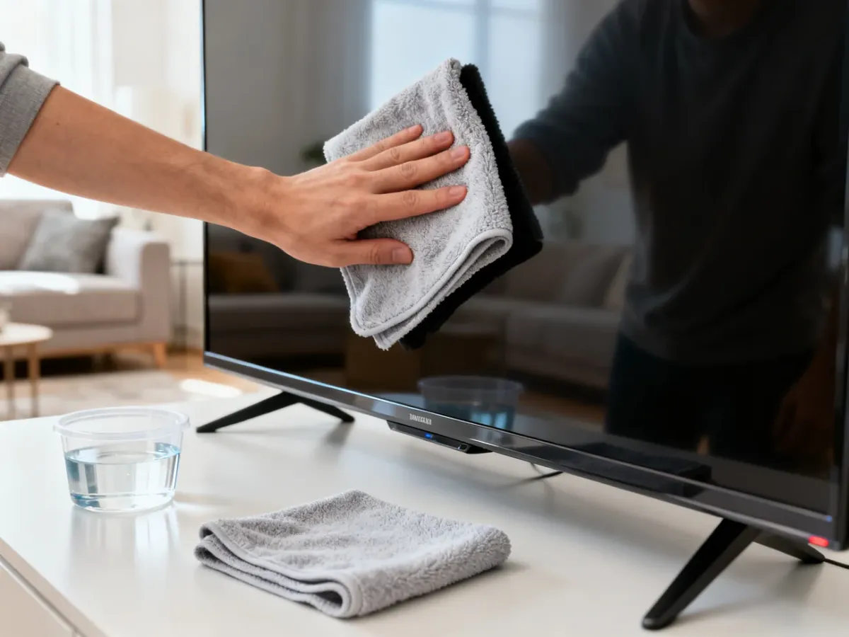 Delikatne czyszczenie ekranu telewizora miękką mikrofibrą