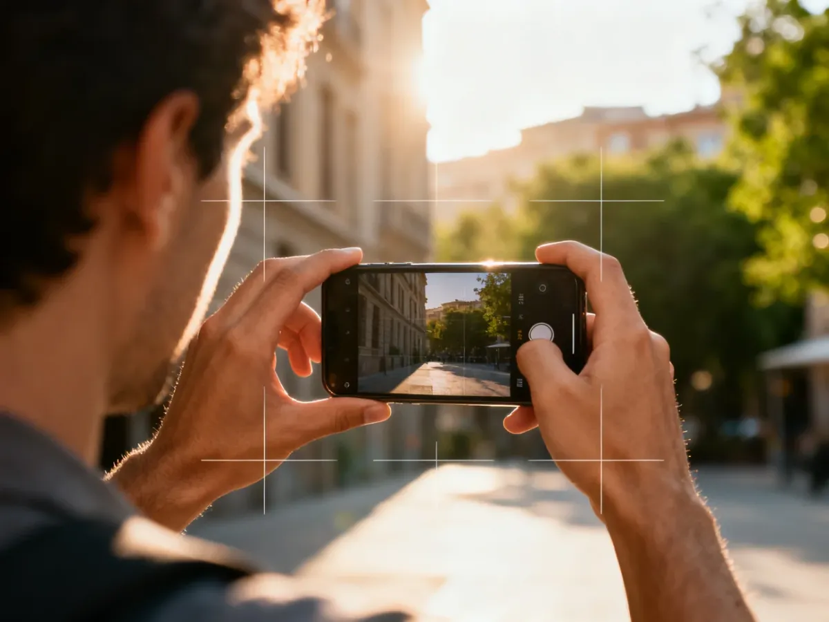 Osoba fotografująca smartfonem dobrze skomponowaną scenę w naturalnym świetle